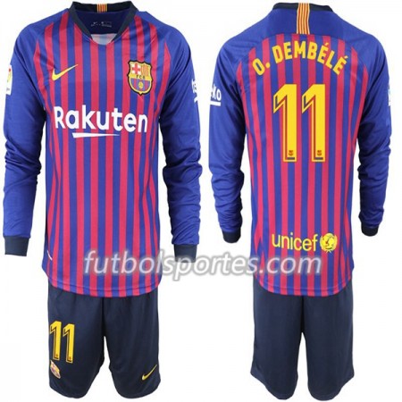 Camisetas FC Barcelona O. Dembele 11 Niño Primera Equipacion 2018/2019 Manga Larga